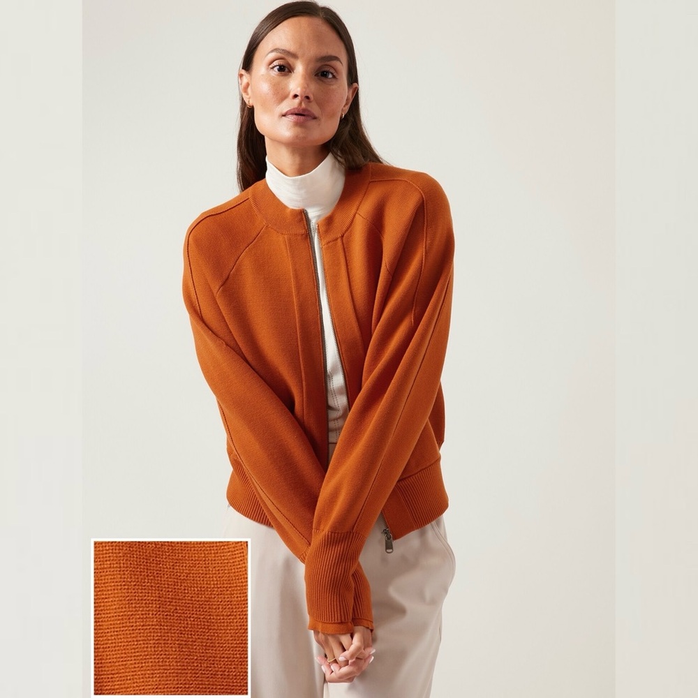New NWOT Women’s Athleta Sequoia Sweater Jacket in Burnish Orange (XS)